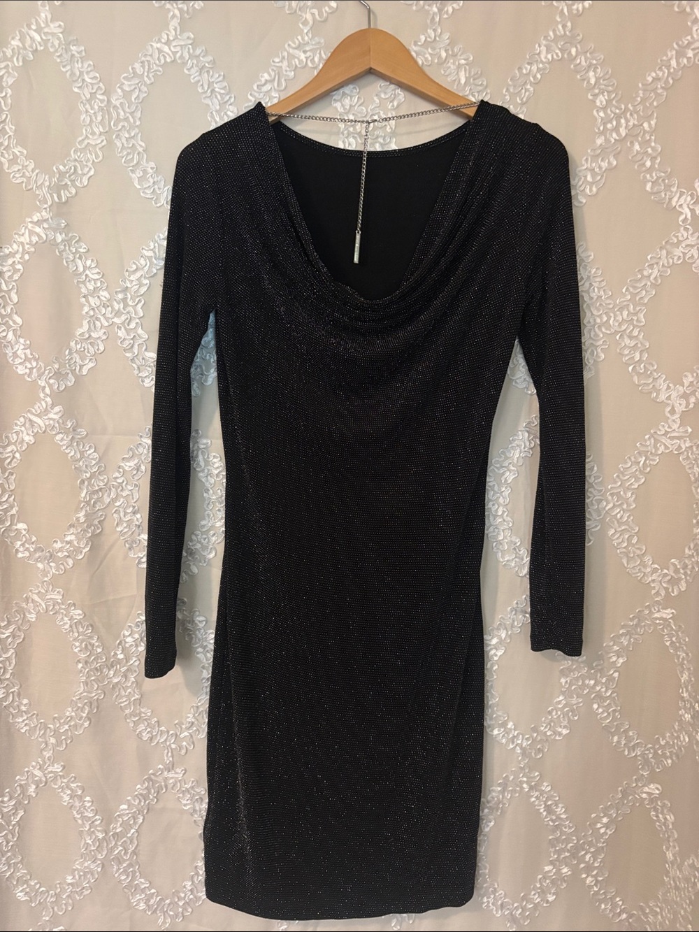 Women's Black Sparkle back  Cowl Neck Dress